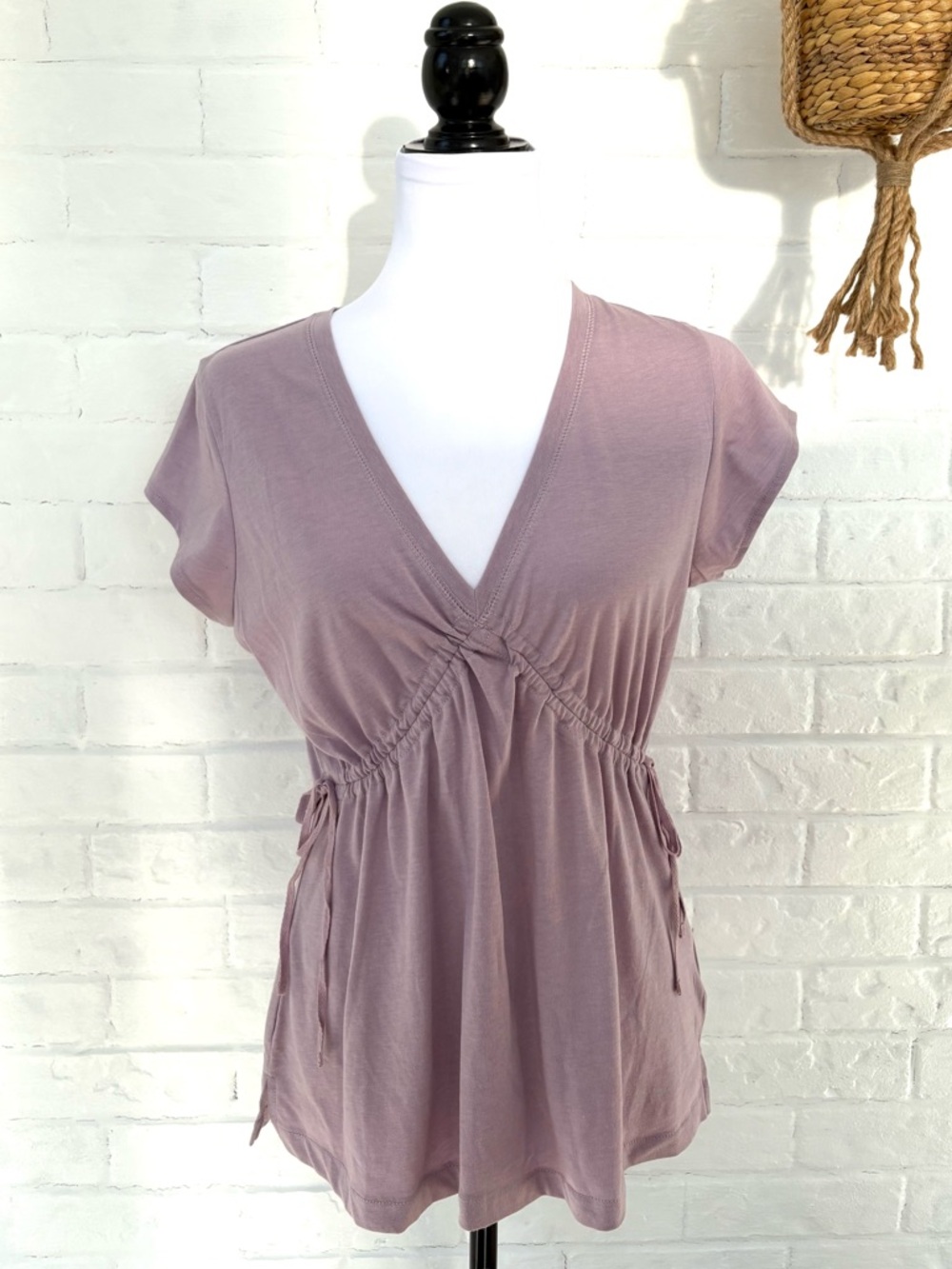 Youth V-Neck Ruched Waist Top - Dusty Mauve
